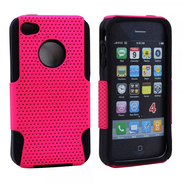 Wholesale iPhone 4 4S Mesh Hybrid Case (Hot Pink-Black)
